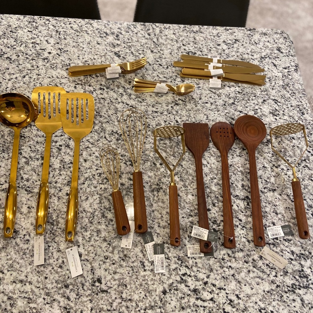 Threshold Gold and Ash Wood Cooking Utensils